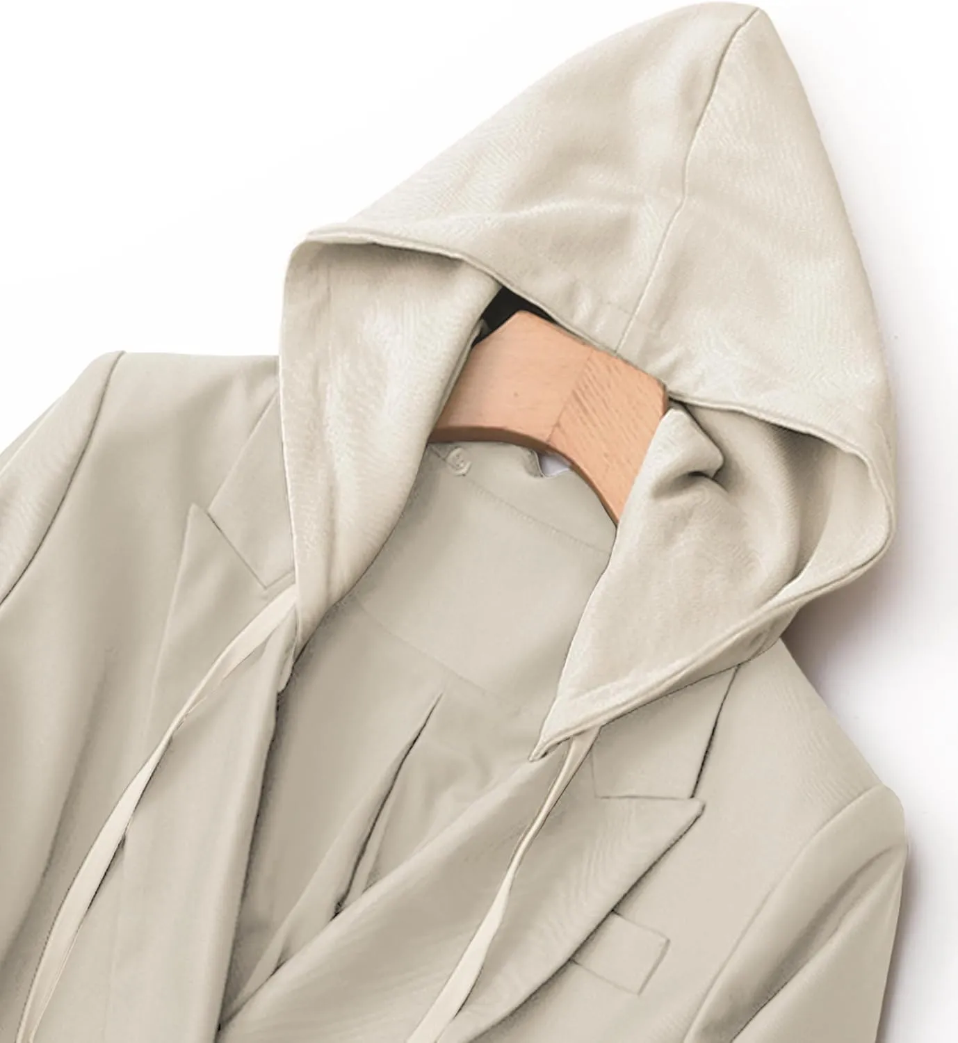 2025 Women's Spring Hooded Blazer Jacket Double-Breasted Oversize Loose Fully-Lined Work Office Suit with Pockets