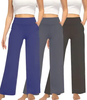 3 Pack Yoga Pants Women's Wide Leg Pants High Waist Elastic Sweatpants pantsLounge Pants with Pockets