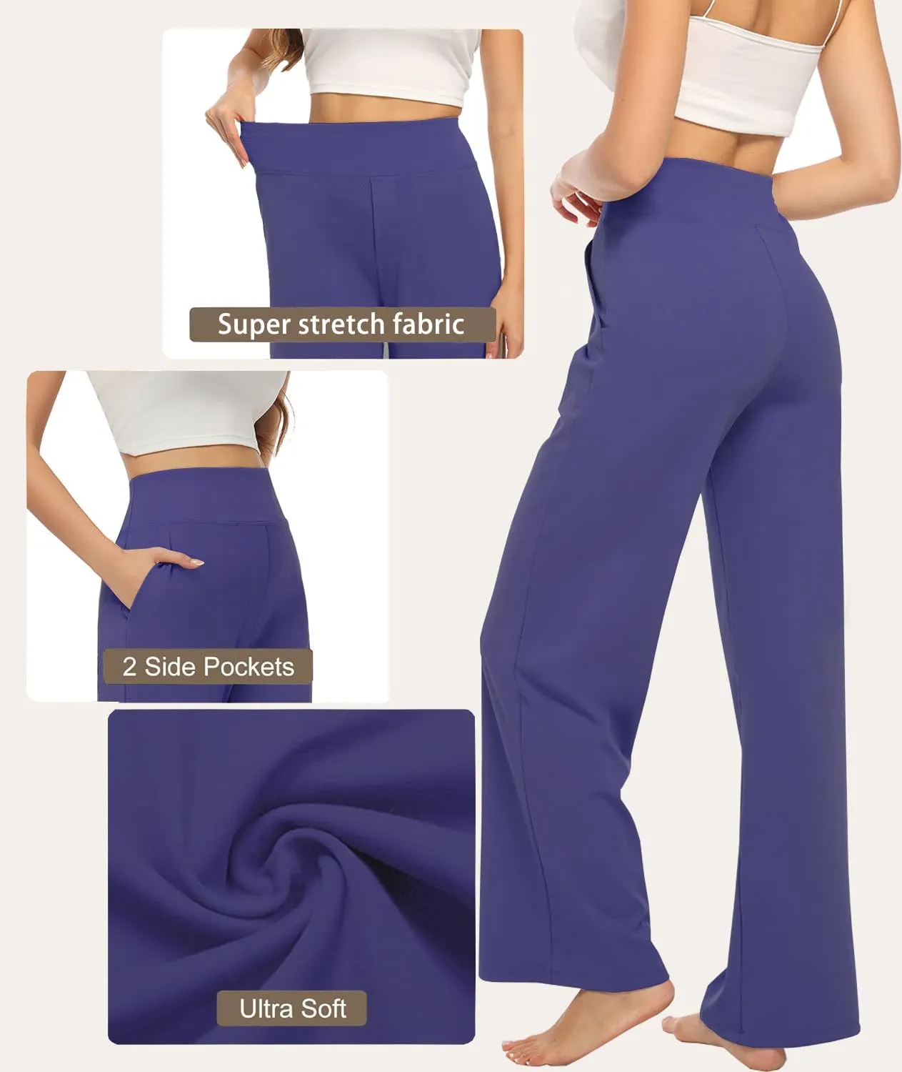 3 Pack Yoga Pants Women's Wide Leg Pants High Waist Elastic Sweatpants pantsLounge Pants with Pockets