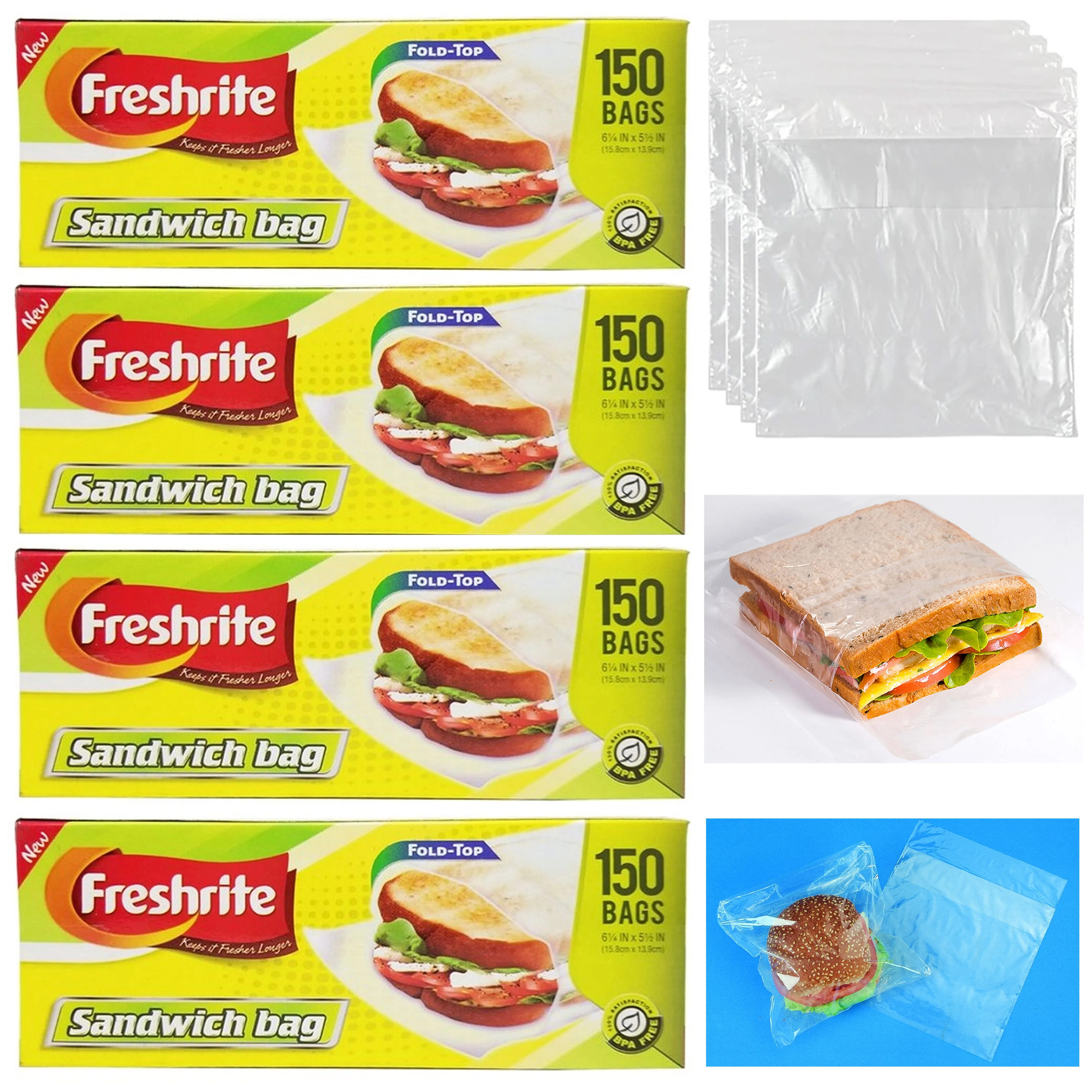 600 Ct Value Packs Sandwich Bags Fold Top Food Storage Snack Reusable BPA Free