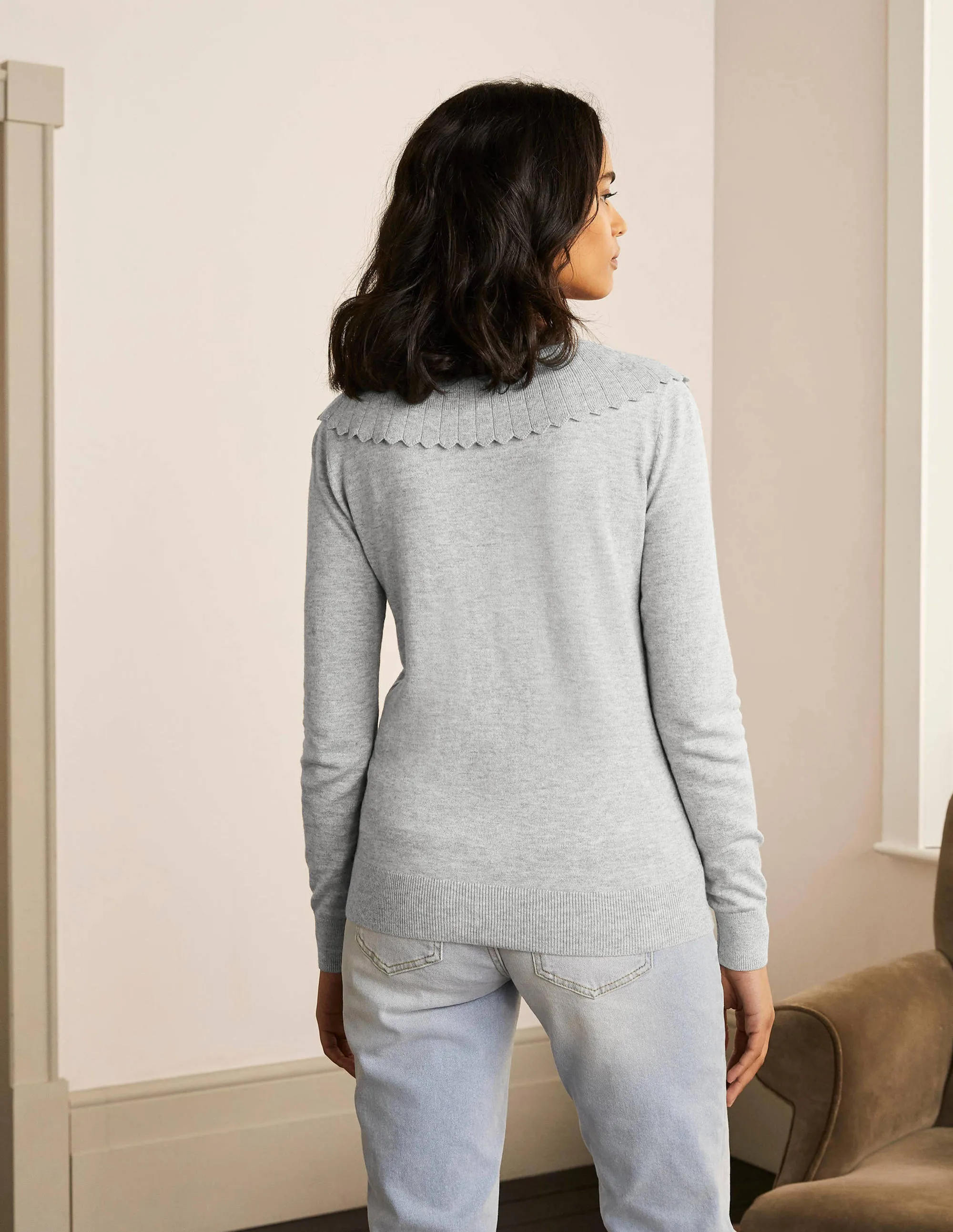 Abercorn Scallop Cardigan-Grey Melange