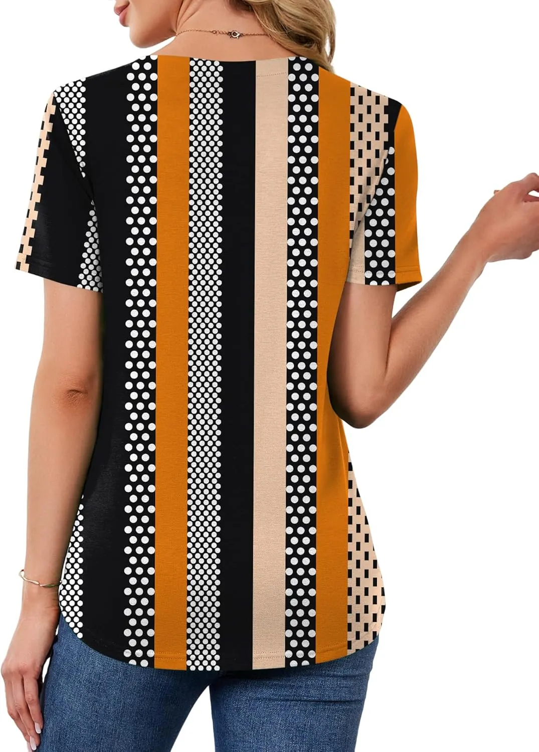 AKEWEI Short Sleeve Blouses for Women V Neck T Shirts Pleated Summer Dressy Casual Tops
