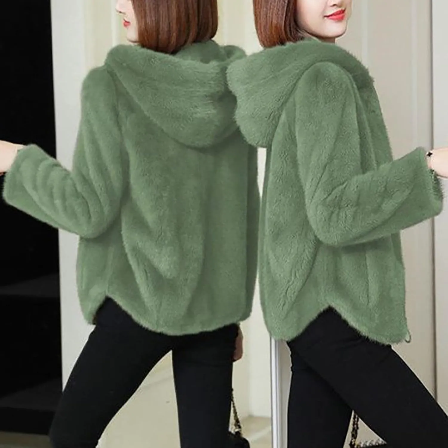 Akivide Women Winter Warm Fuzzy Fleece Sherpa Jacket Coat Oversized Fluffy Zip Up Hooded Sweatshirt Hoodie with Pockets