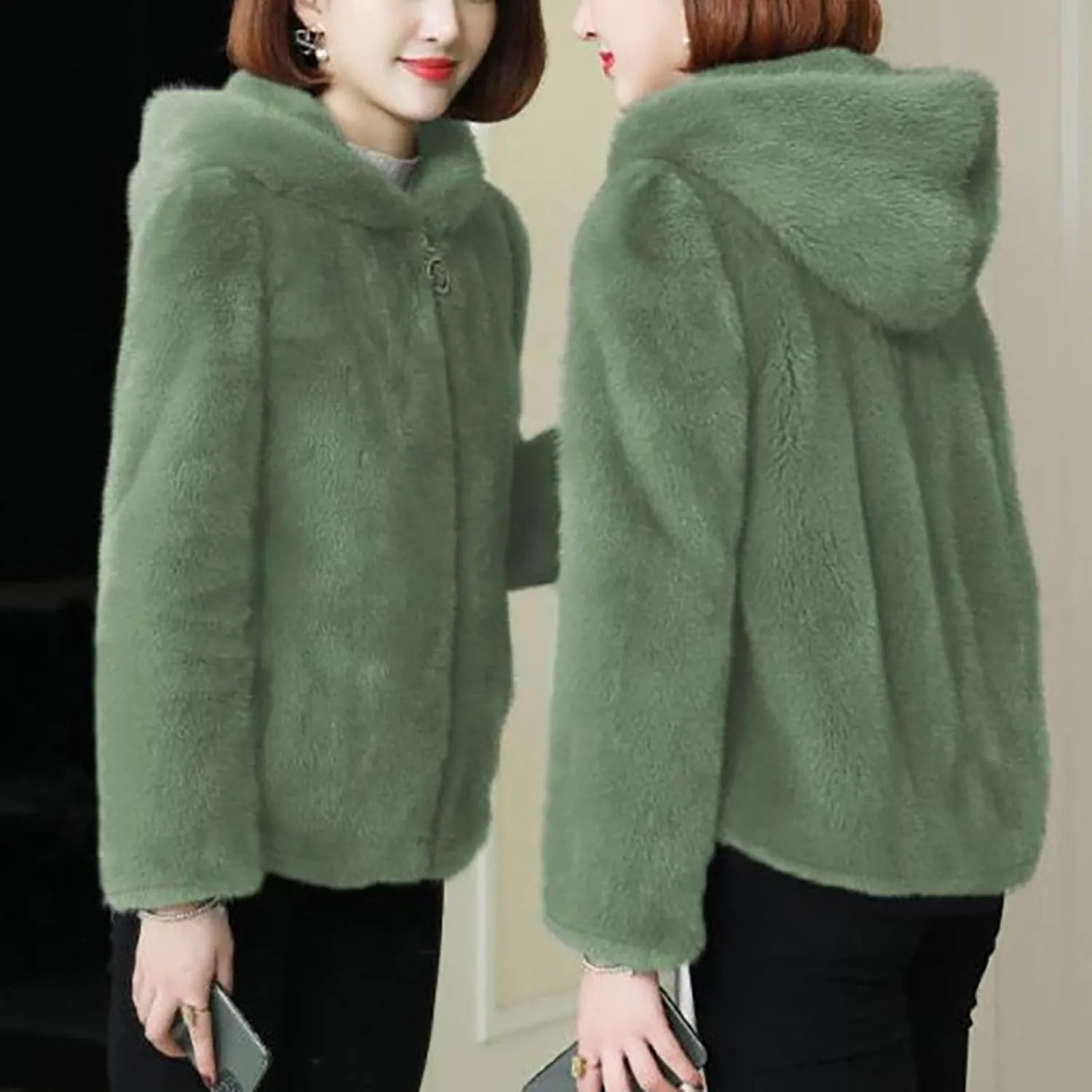 Akivide Women Winter Warm Fuzzy Fleece Sherpa Jacket Coat Oversized Fluffy Zip Up Hooded Sweatshirt Hoodie with Pockets