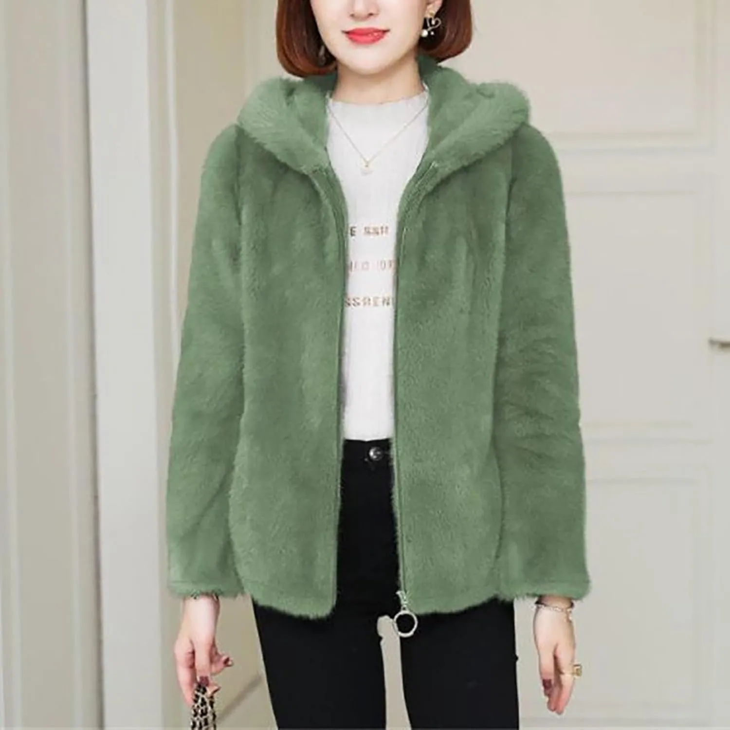 Akivide Women Winter Warm Fuzzy Fleece Sherpa Jacket Coat Oversized Fluffy Zip Up Hooded Sweatshirt Hoodie with Pockets