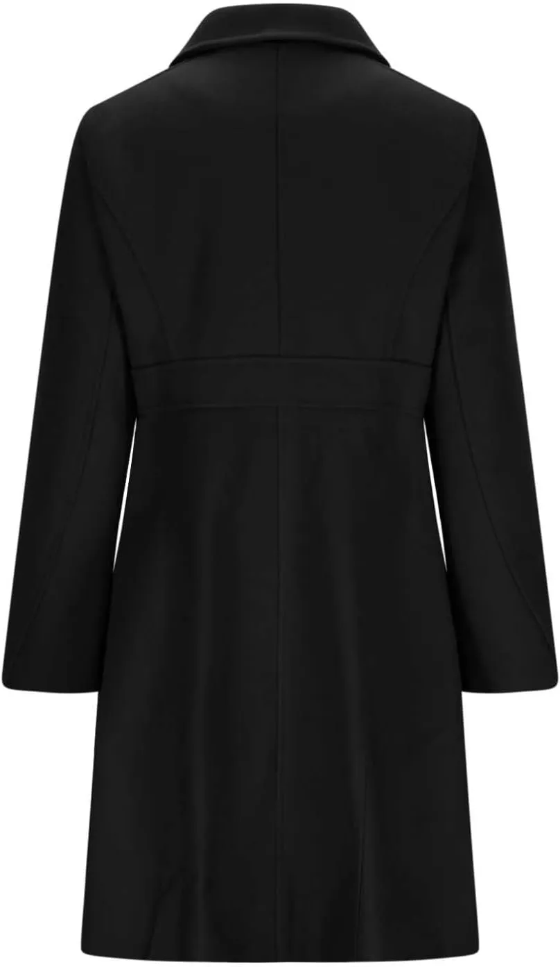 Akklian Womens Winter Woolen Outerwear Overcoat Single Breasted Mid-Thigh A-Line Pea Coat Business Office Elegant Trench Coat