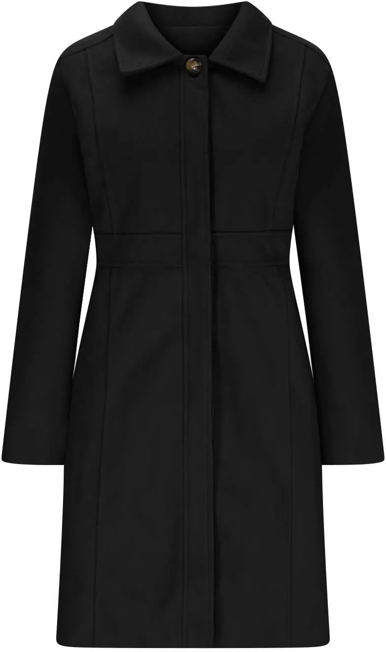 Akklian Womens Winter Woolen Outerwear Overcoat Single Breasted Mid-Thigh A-Line Pea Coat Business Office Elegant Trench Coat
