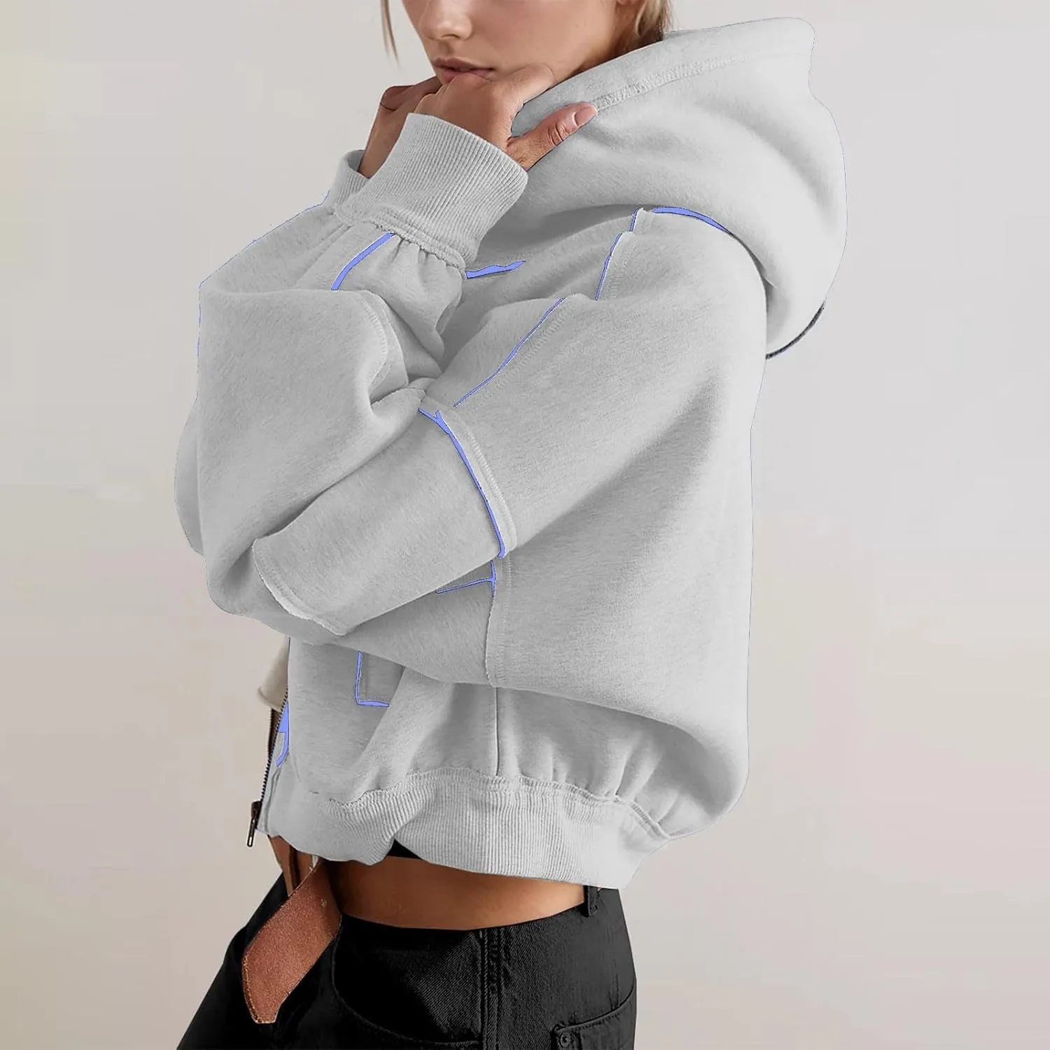 Akklian Zip Up Hoodies for Women Fashion Cropped Sweatshirt Fleece Lined Y2K Fall Teen Girls Preppy Clothes Casual Jackets