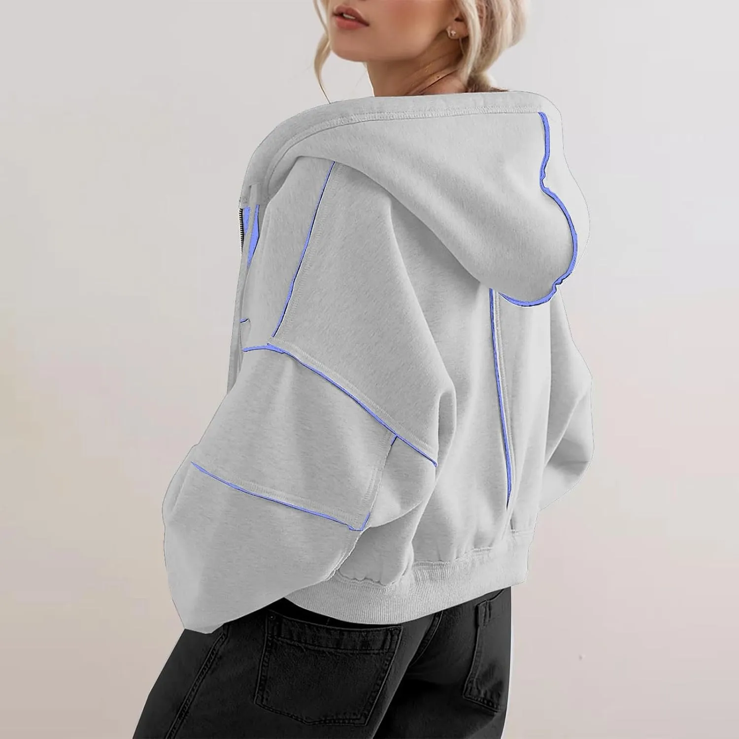Akklian Zip Up Hoodies for Women Fashion Cropped Sweatshirt Fleece Lined Y2K Fall Teen Girls Preppy Clothes Casual Jackets