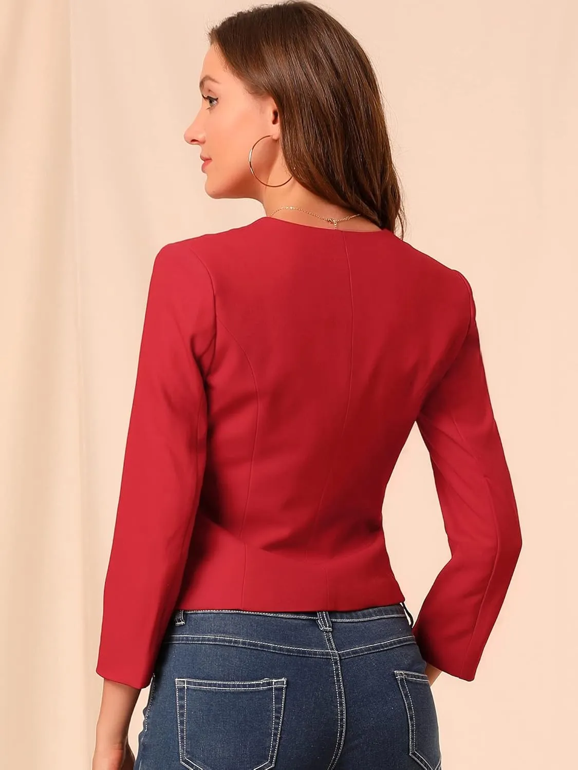 Allegra K Women's Crop Collarless Blazers Suit Zip Decor Work Office Jackets Blazer