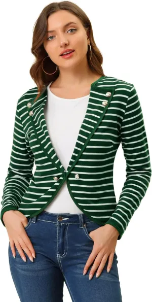 Allegra K Women's Notched Lapel Casual Work Office Striped Blazer