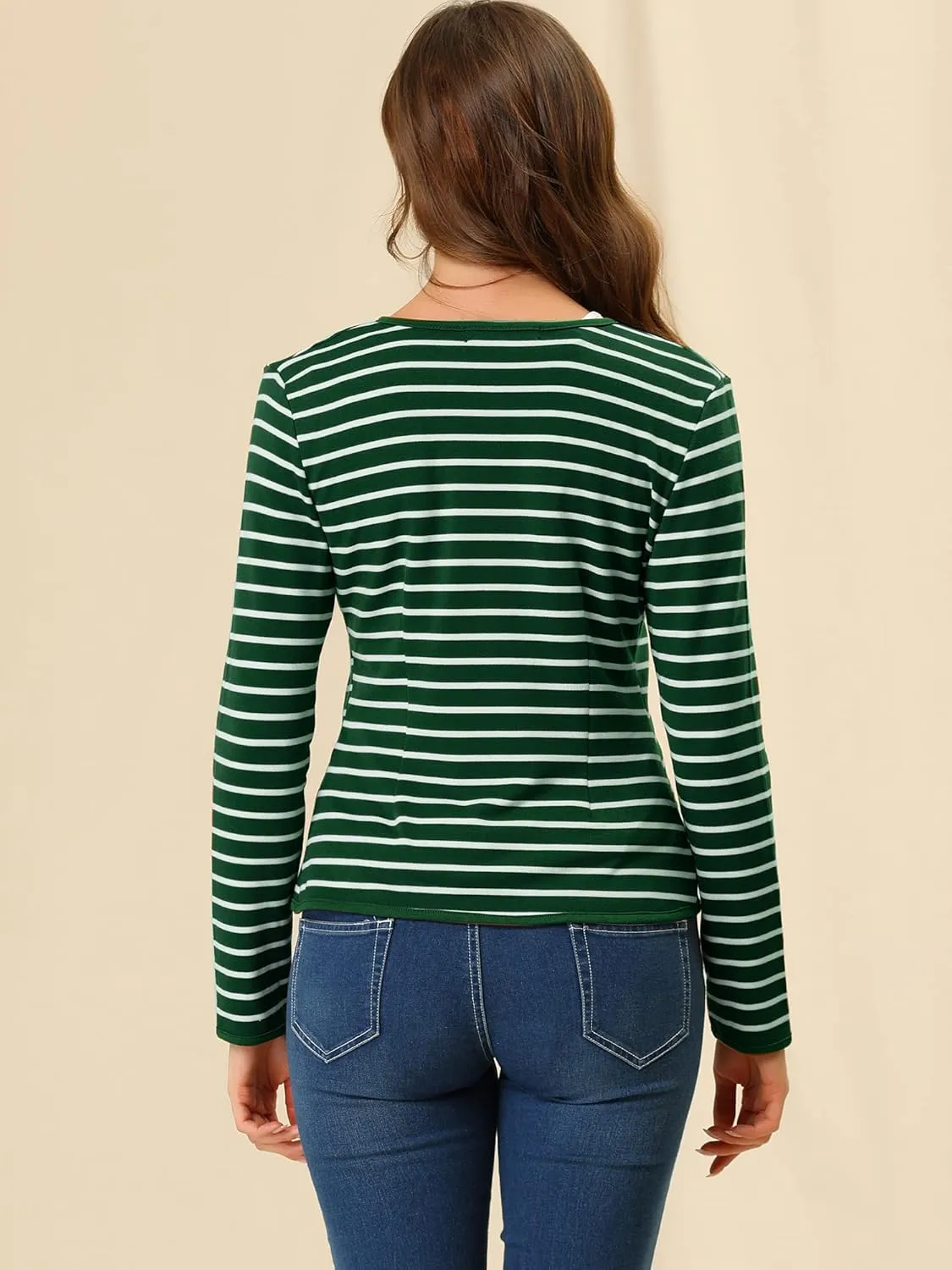 Allegra K Women's Notched Lapel Casual Work Office Striped Blazer