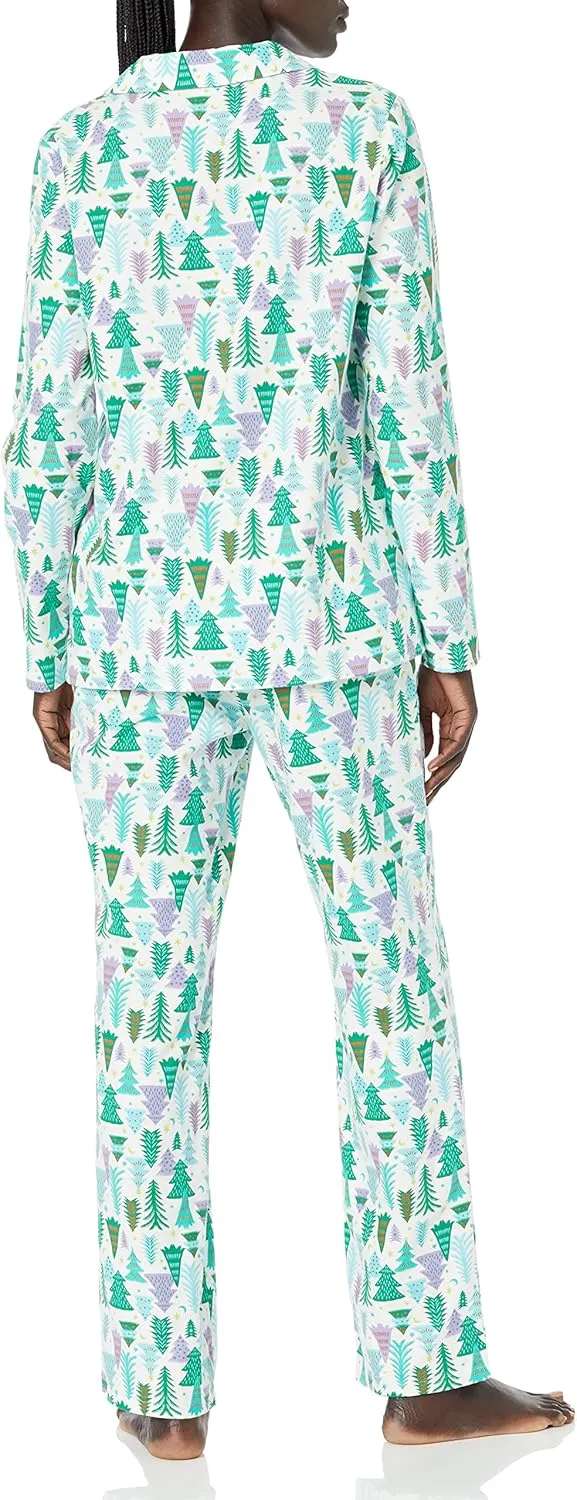 Amazon Essentials Women's Flannel Long-Sleeve Button Front Shirt and Pant Pajama Set