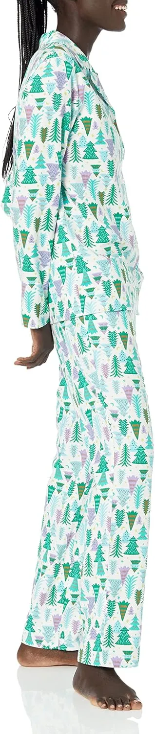 Amazon Essentials Women's Flannel Long-Sleeve Button Front Shirt and Pant Pajama Set