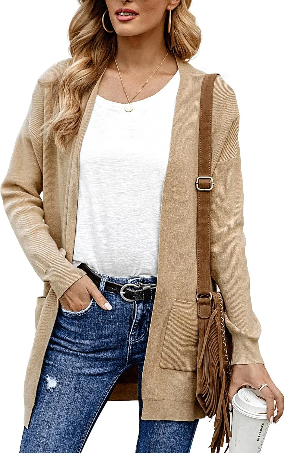 ANIXAY Cardigan Sweaters for Women 2024 Long Sleeve Open Front Knit Outwear Coat Womens Cardigan with Pockets