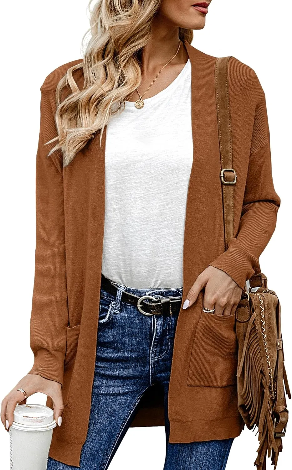 ANIXAY Cardigan Sweaters for Women 2024 Long Sleeve Open Front Knit Outwear Coat Womens Cardigan with Pockets