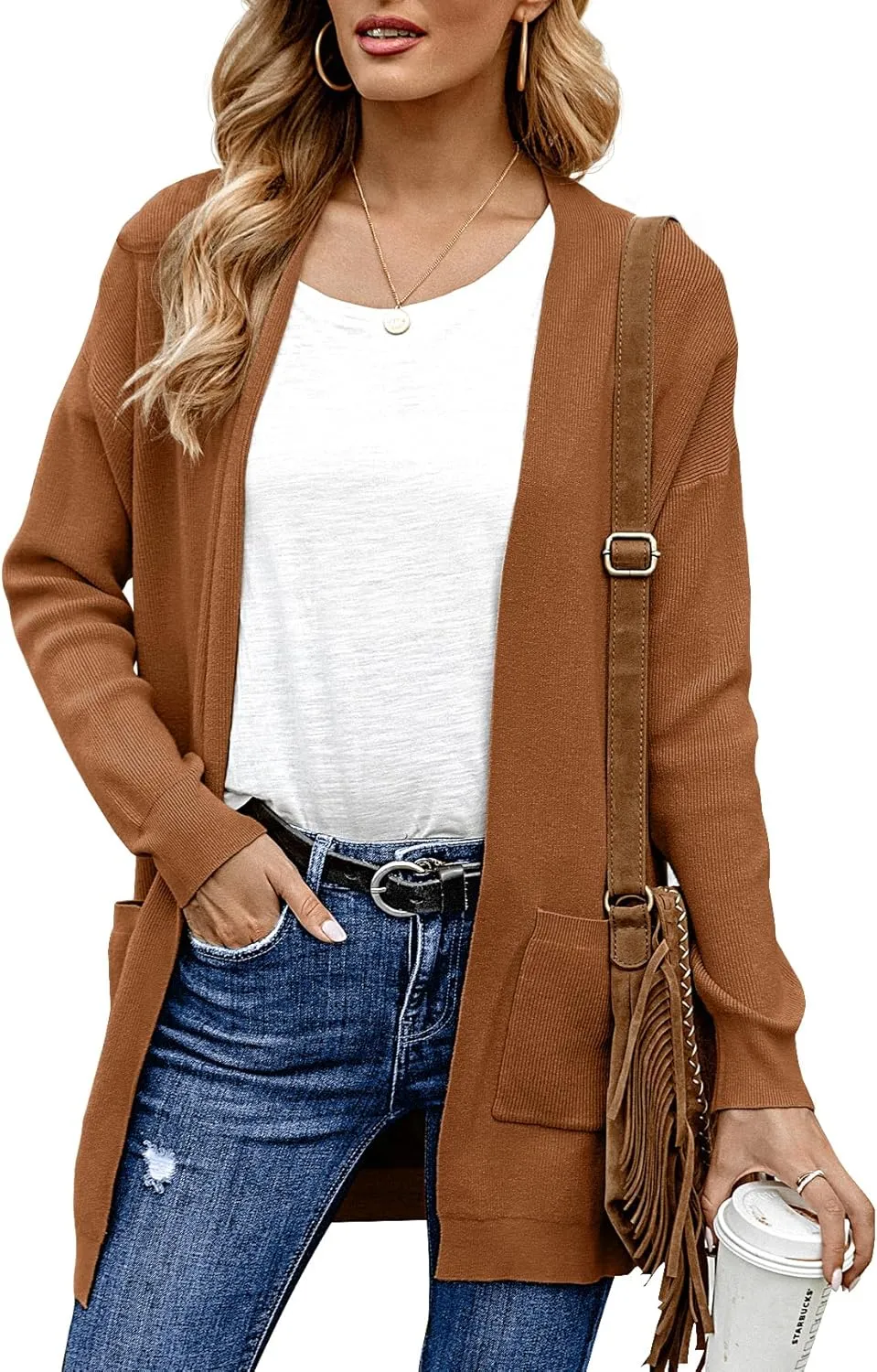 ANIXAY Cardigan Sweaters for Women 2024 Long Sleeve Open Front Knit Outwear Coat Womens Cardigan with Pockets