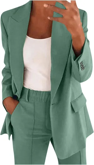 Aniywn Blazer Sets Women 2 Piece Outfits Dressy Business Work Jacket Outfits Casual Pant Suits Plus Size Wide Pants Suit Set
