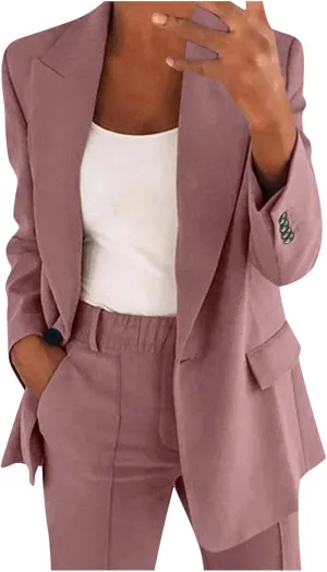 Aniywn Blazer Sets Women 2 Piece Outfits Plus Size Women Business Casual Sets Dressy Blazer Jackets Straight Leg Pants Suits