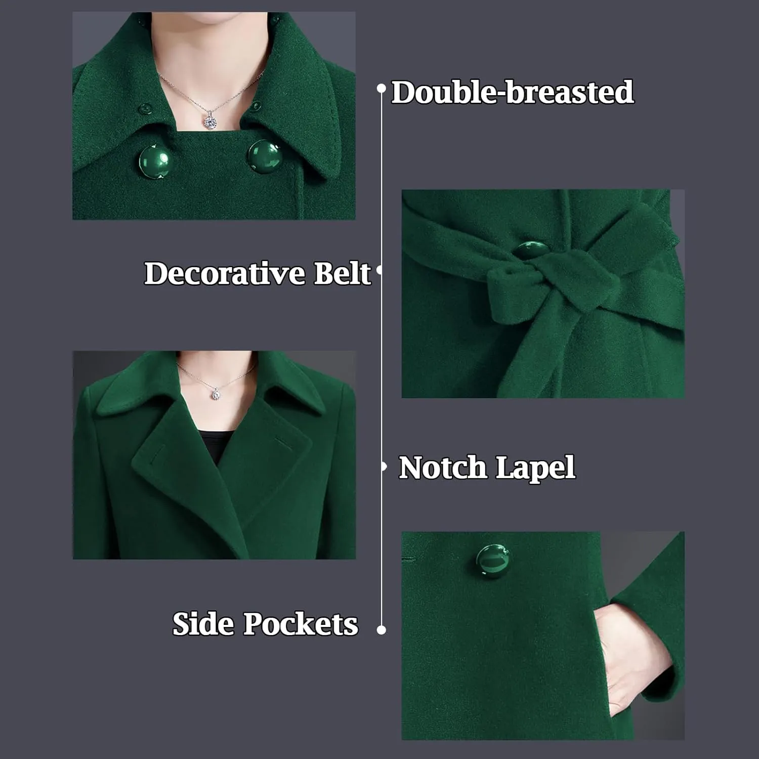 Aprsfn Women's Winter Wool Coats Warm Double-breasted Notched Lapel Jackets Midi Long Peacoat Long Sleeve Pea Coats