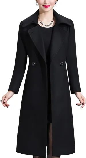 Aprsfn Women's Winter Wool Coats Warm Double-breasted Notched Lapel Jackets Midi Long Peacoat Long Sleeve Pea Coats