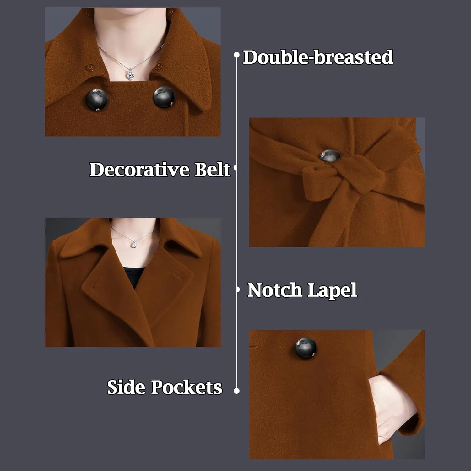 Aprsfn Women's Winter Wool Coats Warm Double-breasted Notched Lapel Jackets Midi Long Peacoat Long Sleeve Pea Coats