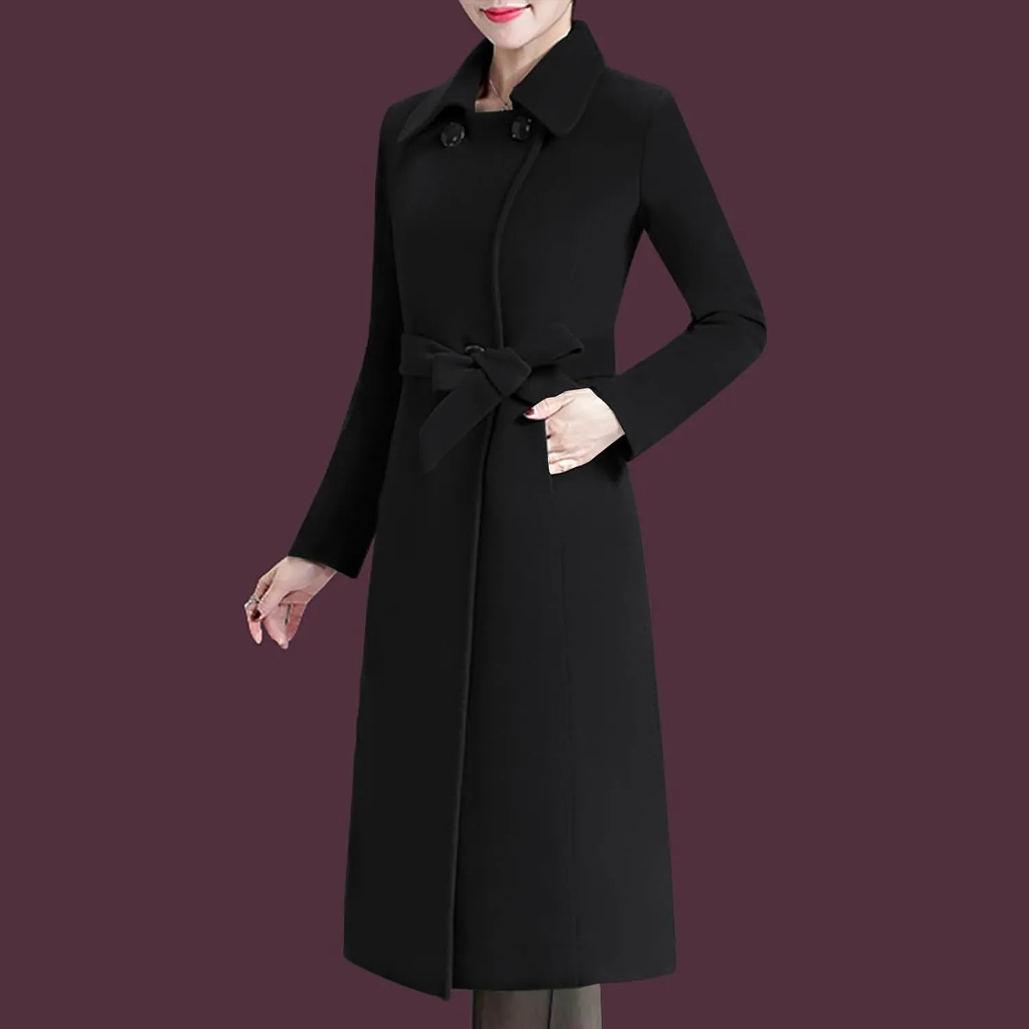 Aprsfn Women's Winter Wool Coats Warm Double-breasted Notched Lapel Jackets Midi Long Peacoat Long Sleeve Pea Coats