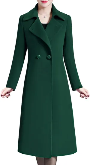 Aprsfn Women's Winter Wool Coats Warm Double-breasted Notched Lapel Jackets Midi Long Peacoat Long Sleeve Pea Coats