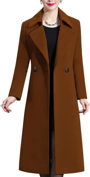 Aprsfn Women's Winter Wool Coats Warm Double-breasted Notched Lapel Jackets Midi Long Peacoat Long Sleeve Pea Coats