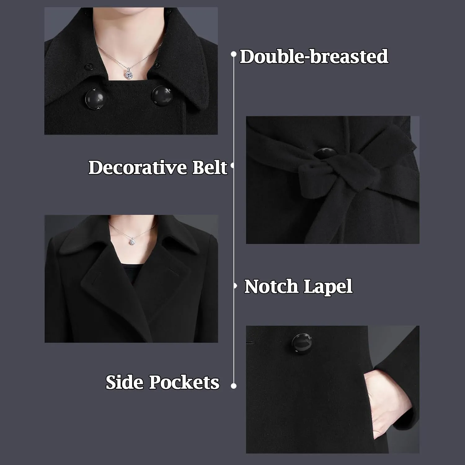 Aprsfn Women's Winter Wool Coats Warm Double-breasted Notched Lapel Jackets Midi Long Peacoat Long Sleeve Pea Coats