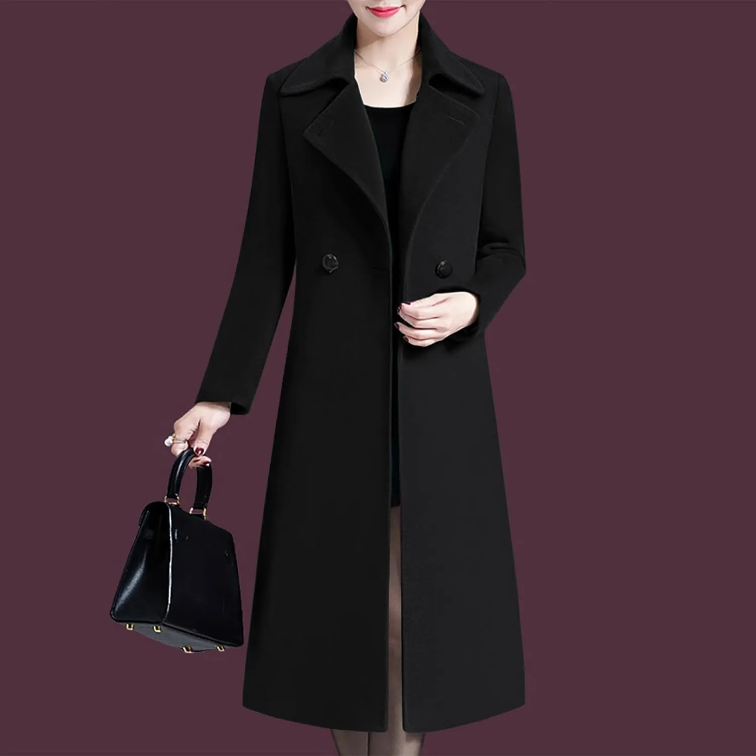 Aprsfn Women's Winter Wool Coats Warm Double-breasted Notched Lapel Jackets Midi Long Peacoat Long Sleeve Pea Coats