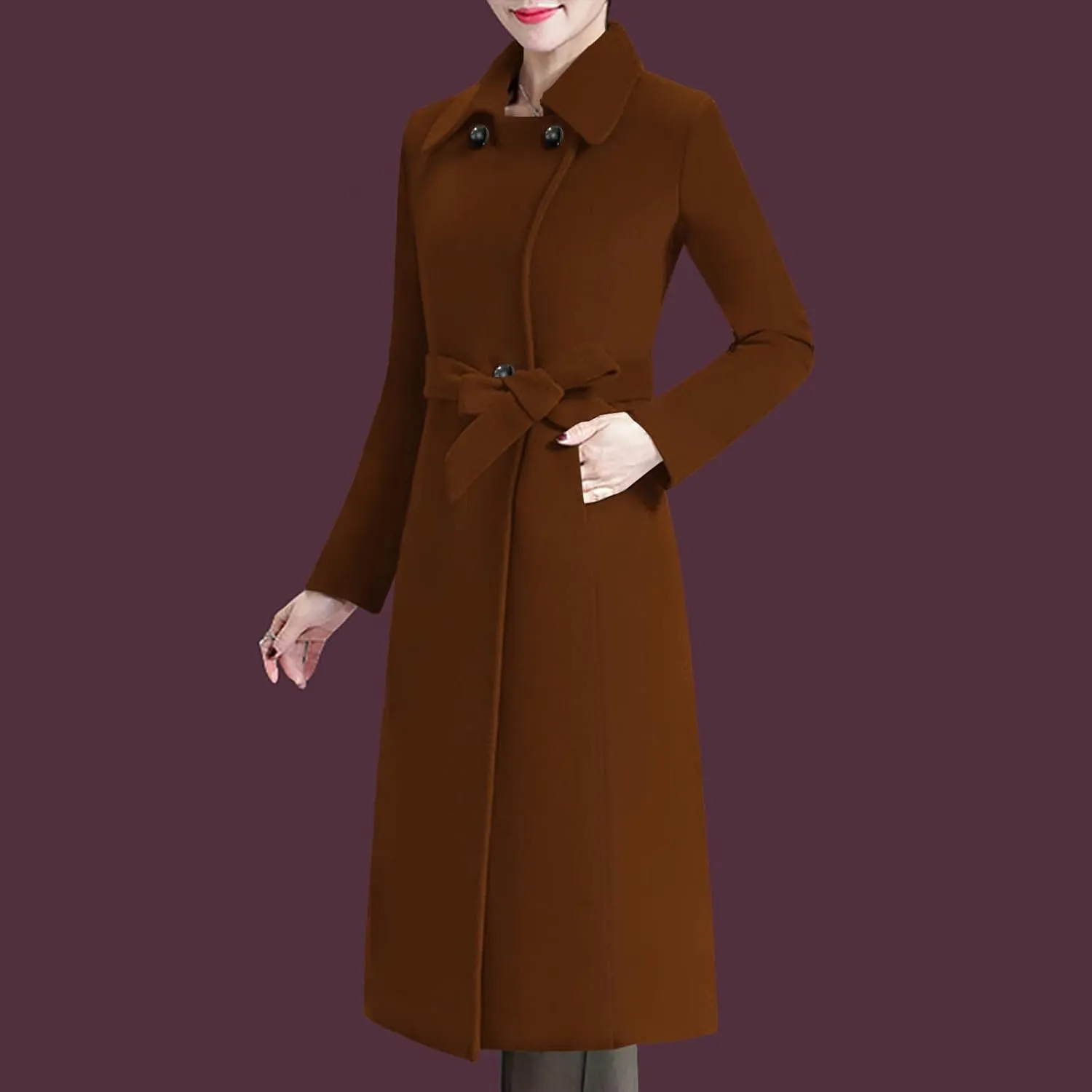 Aprsfn Women's Winter Wool Coats Warm Double-breasted Notched Lapel Jackets Midi Long Peacoat Long Sleeve Pea Coats