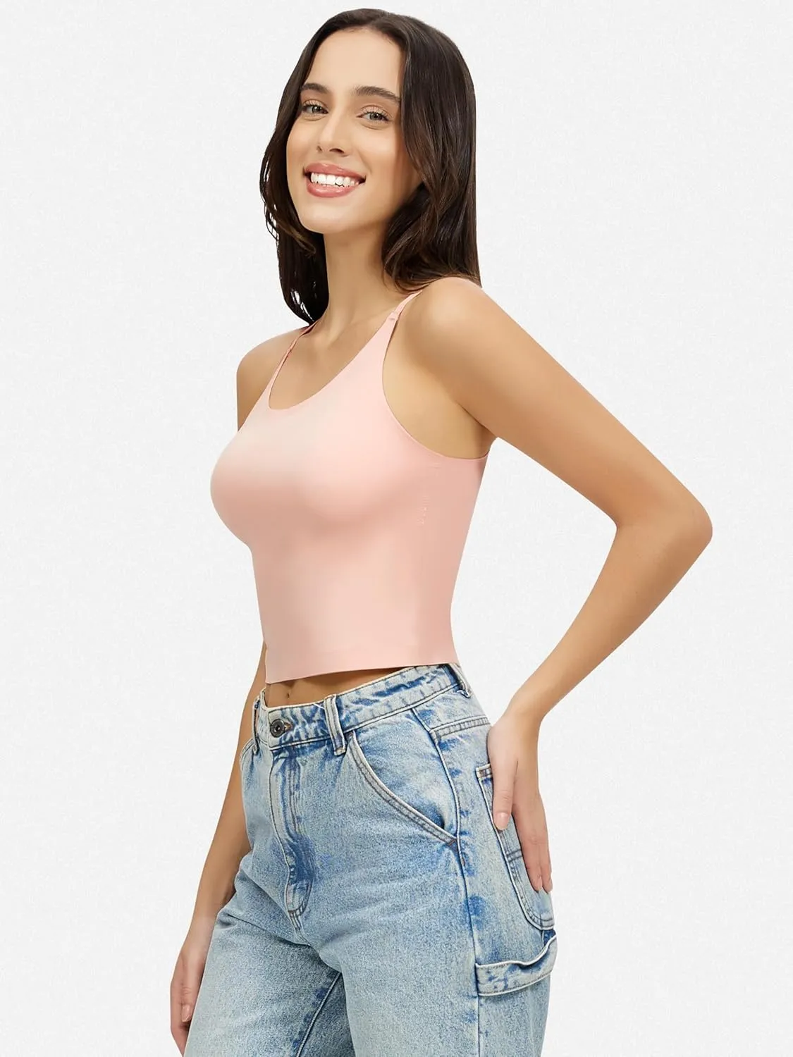 Artdear Womens Scoop Neck Camisole - Double Lined Tank Top Spaghetti Strap Basic Crop Tops Air Touch Fabric