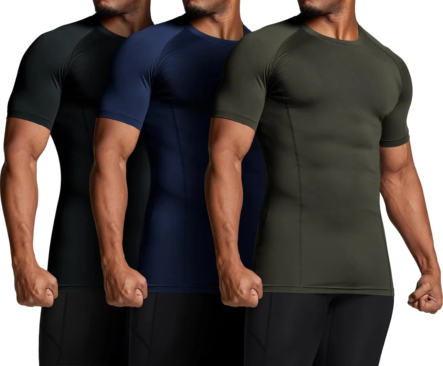 ATHLIO Men's Cool Dry Short Sleeve Compression Shirts, Sports Baselayer T-Shirts Tops, Athletic Workout Shirt