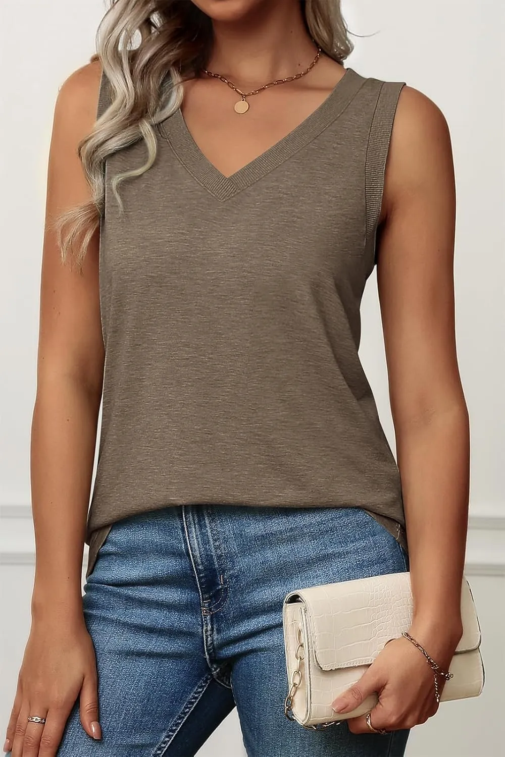 ATHMILE Women Summer V Neck Tank Top Sleeveless Spring Tee Beach Vacation Tops