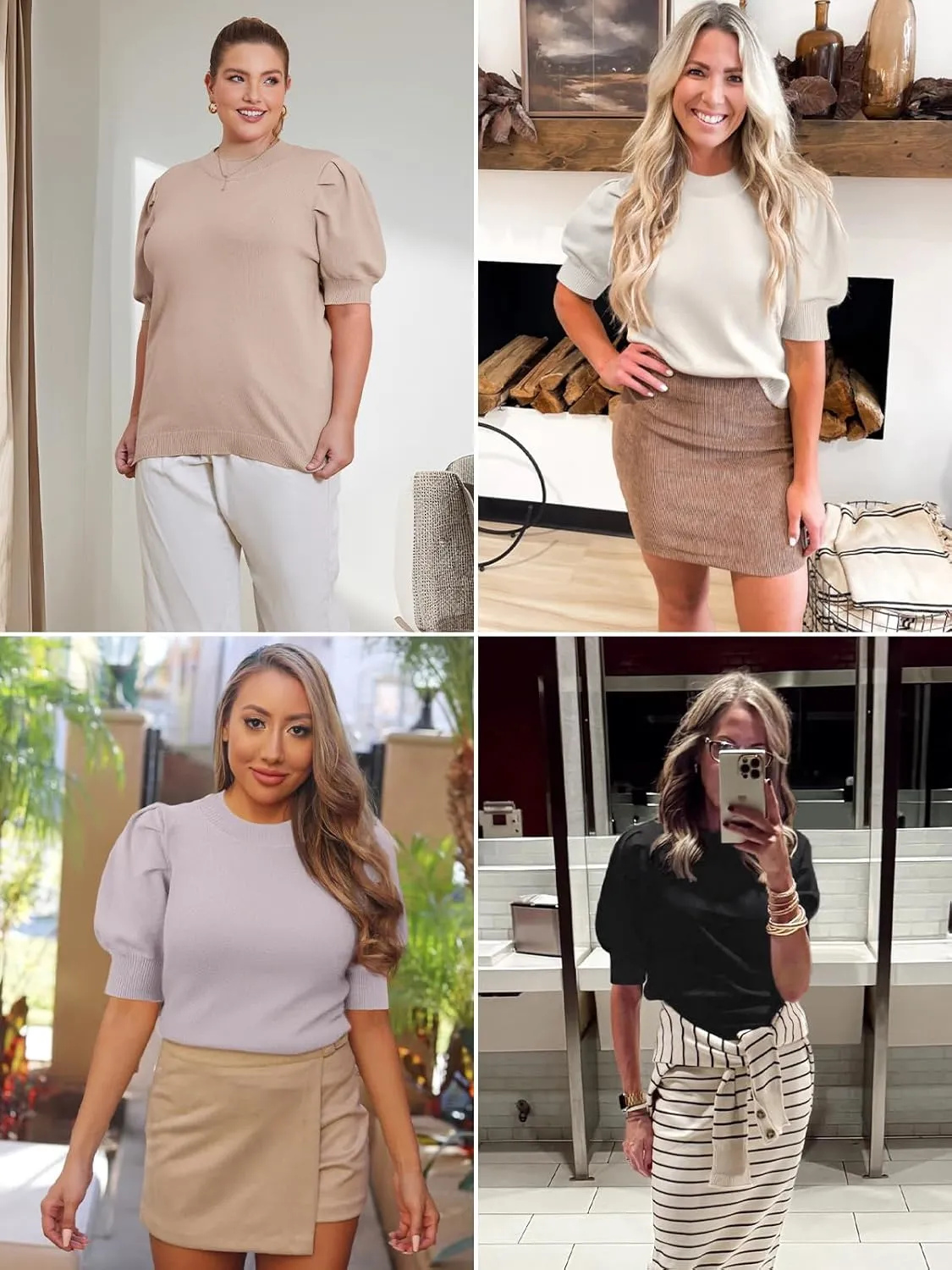 ATHMILE Women's Puff Short Sleeve Sweater Tops 2025 Spring Summer Trendy Casual T Shirts Blouses