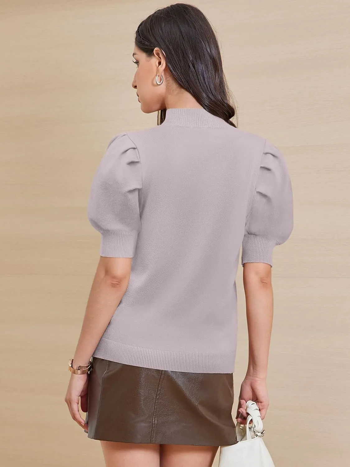 ATHMILE Women's Puff Short Sleeve Sweater Tops 2025 Spring Summer Trendy Casual T Shirts Blouses