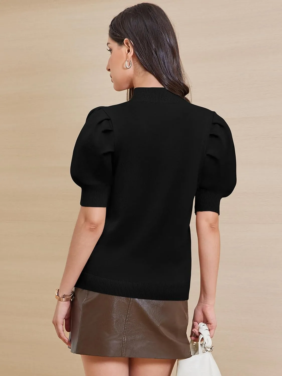 ATHMILE Women's Puff Short Sleeve Sweater Tops 2025 Spring Summer Trendy Casual T Shirts Blouses