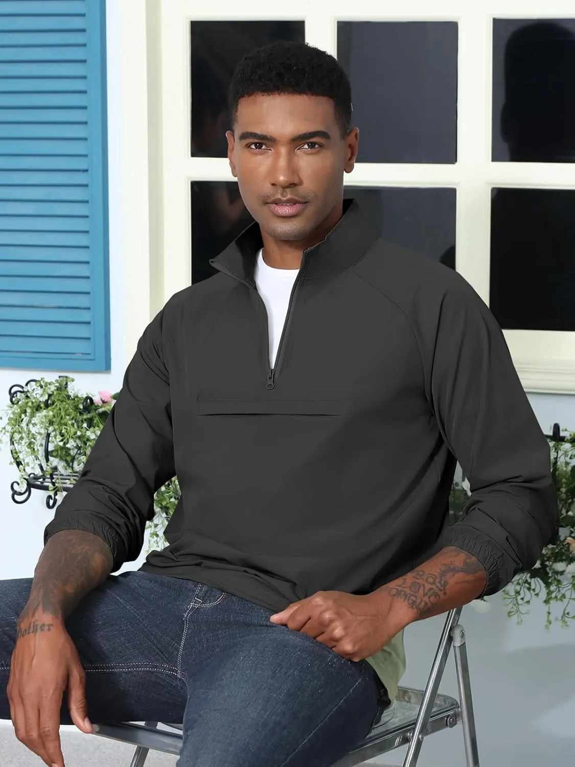 Aulemen Men's Casual Quarter Zip Pullover-Athletic Lightweight Jackets Hiking Golf for Men Mock Neck with Pockets