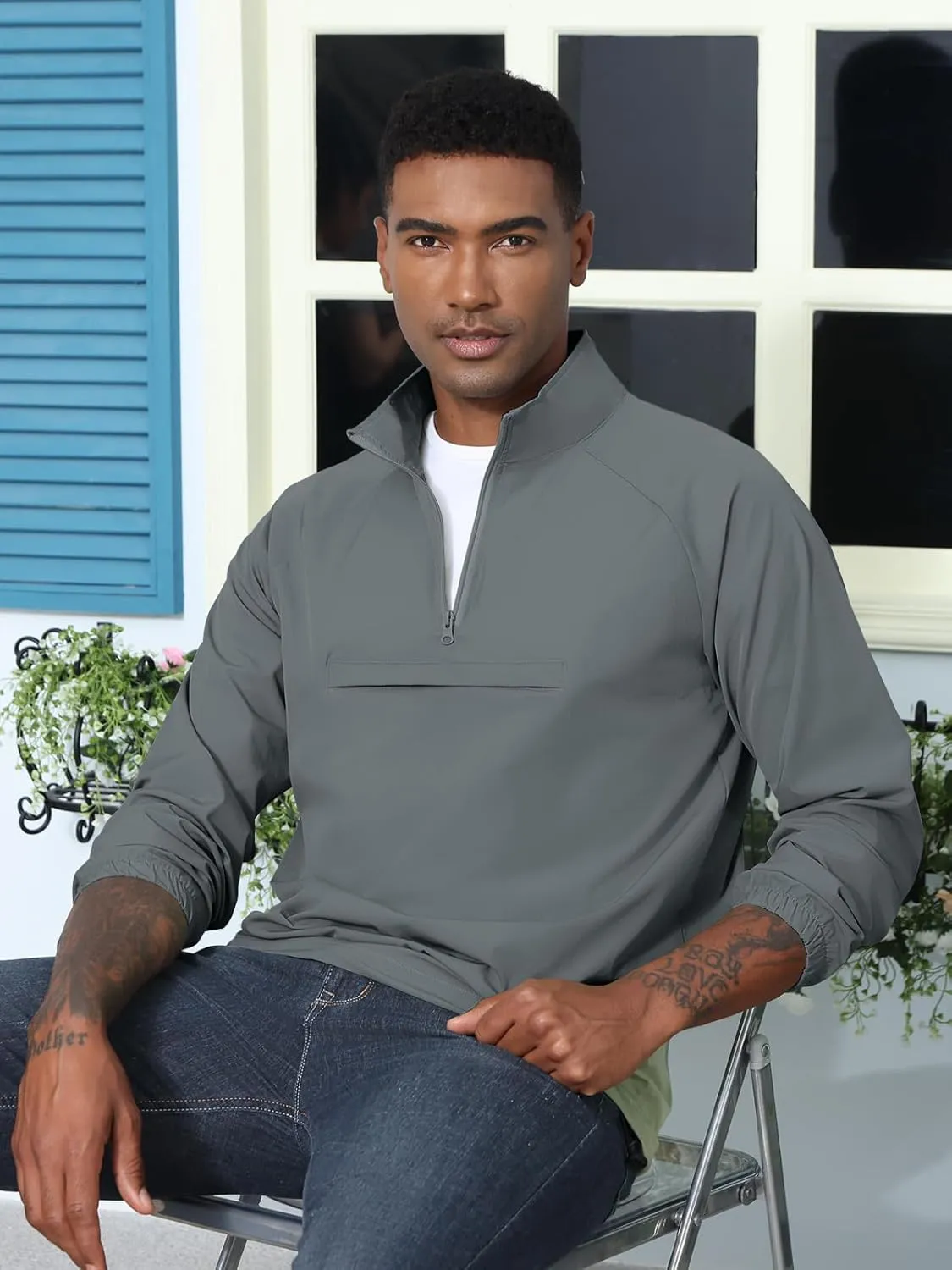 Aulemen Men's Casual Quarter Zip Pullover-Athletic Lightweight Jackets Hiking Golf for Men Mock Neck with Pockets
