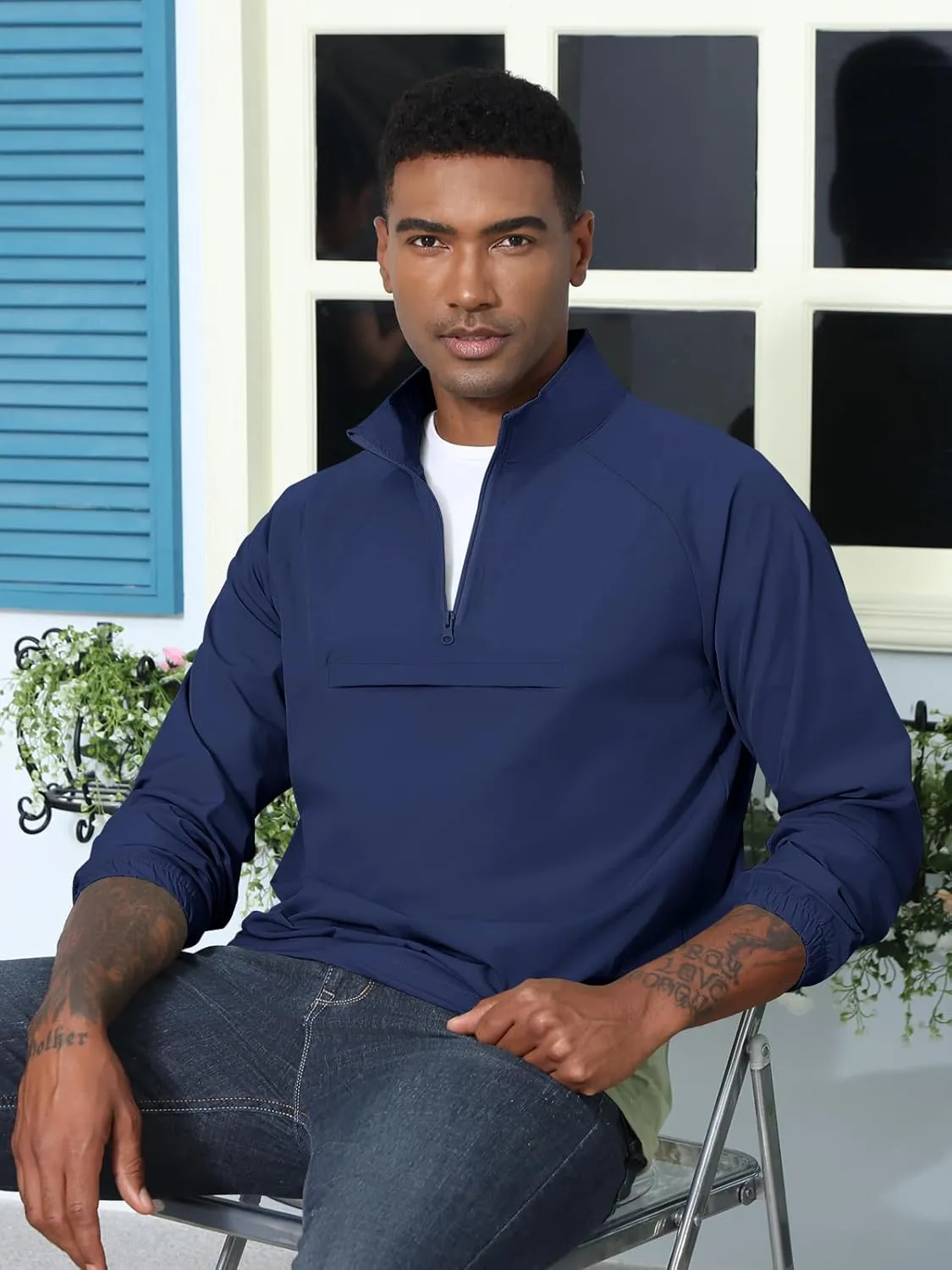 Aulemen Men's Casual Quarter Zip Pullover-Athletic Lightweight Jackets Hiking Golf for Men Mock Neck with Pockets