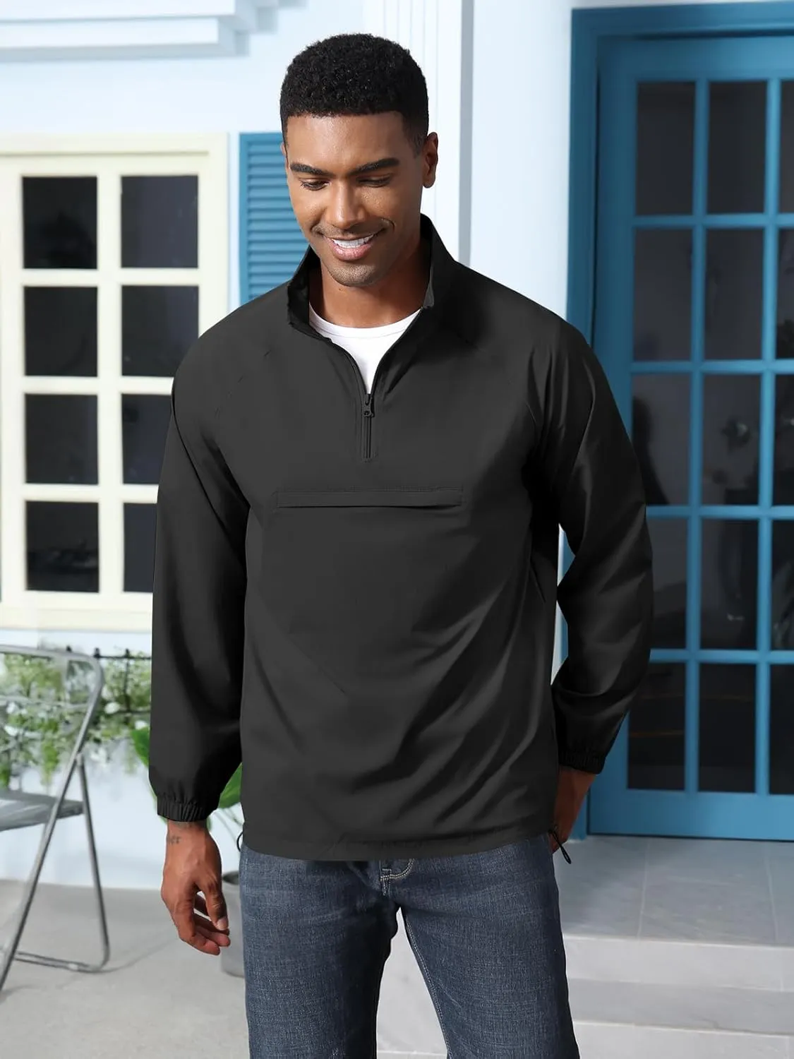 Aulemen Men's Casual Quarter Zip Pullover-Athletic Lightweight Jackets Hiking Golf for Men Mock Neck with Pockets