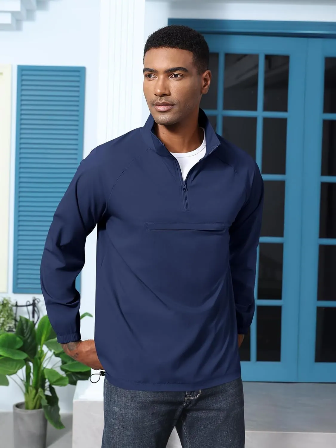 Aulemen Men's Casual Quarter Zip Pullover-Athletic Lightweight Jackets Hiking Golf for Men Mock Neck with Pockets