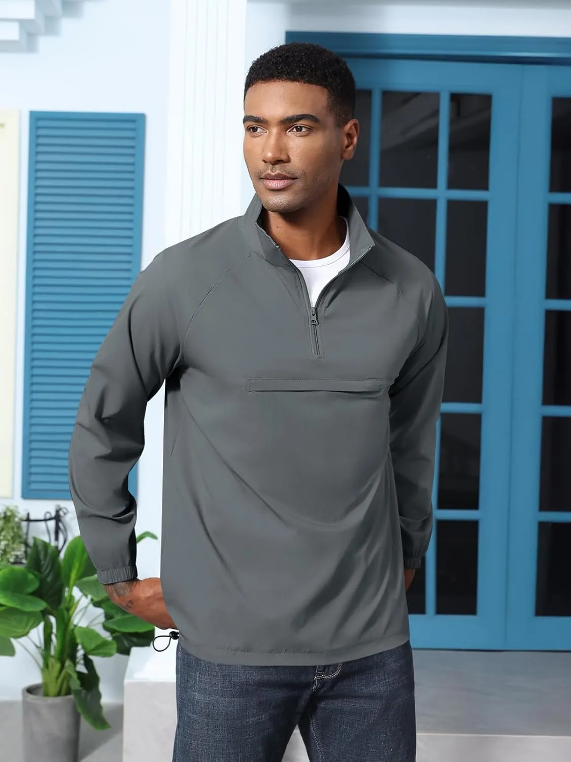 Aulemen Men's Casual Quarter Zip Pullover-Athletic Lightweight Jackets Hiking Golf for Men Mock Neck with Pockets