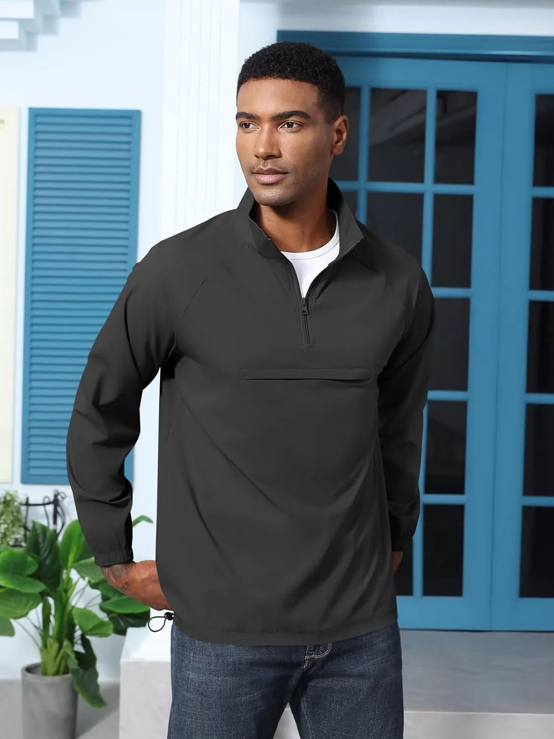 Aulemen Men's Casual Quarter Zip Pullover-Athletic Lightweight Jackets Hiking Golf for Men Mock Neck with Pockets