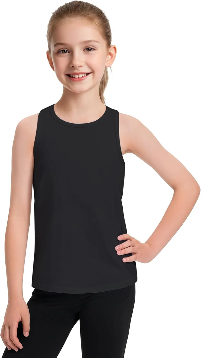 Auranso Girls Tank Tops Cotton Sleeveless Athletic Shirts Racerback Dance Outfit Workout Tops