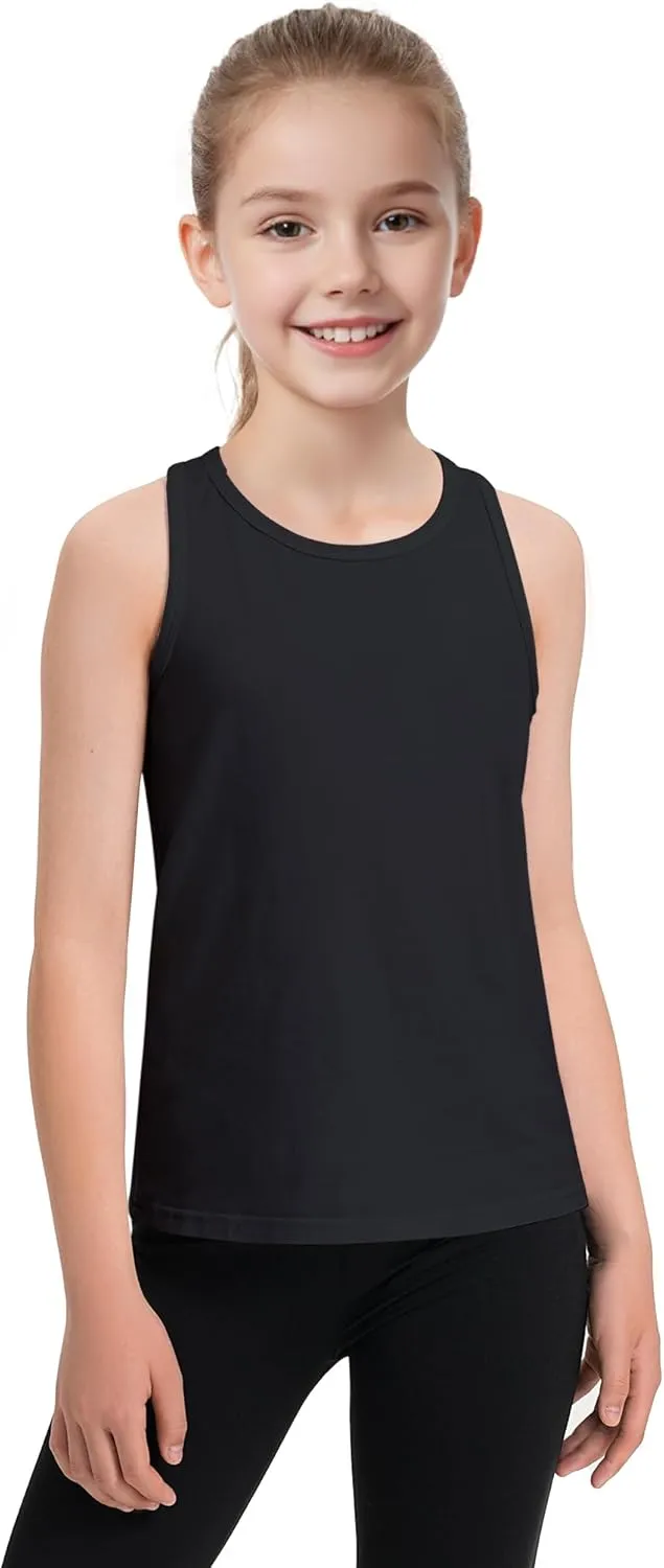 Auranso Girls Tank Tops Cotton Sleeveless Athletic Shirts Racerback Dance Outfit Workout Tops