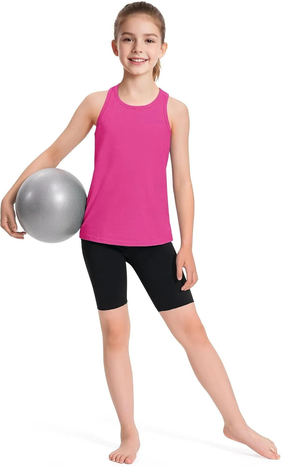 Auranso Girls Tank Tops Cotton Sleeveless Athletic Shirts Racerback Dance Outfit Workout Tops