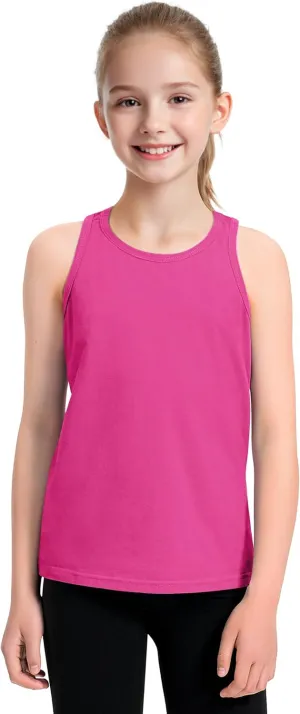 Auranso Girls Tank Tops Cotton Sleeveless Athletic Shirts Racerback Dance Outfit Workout Tops