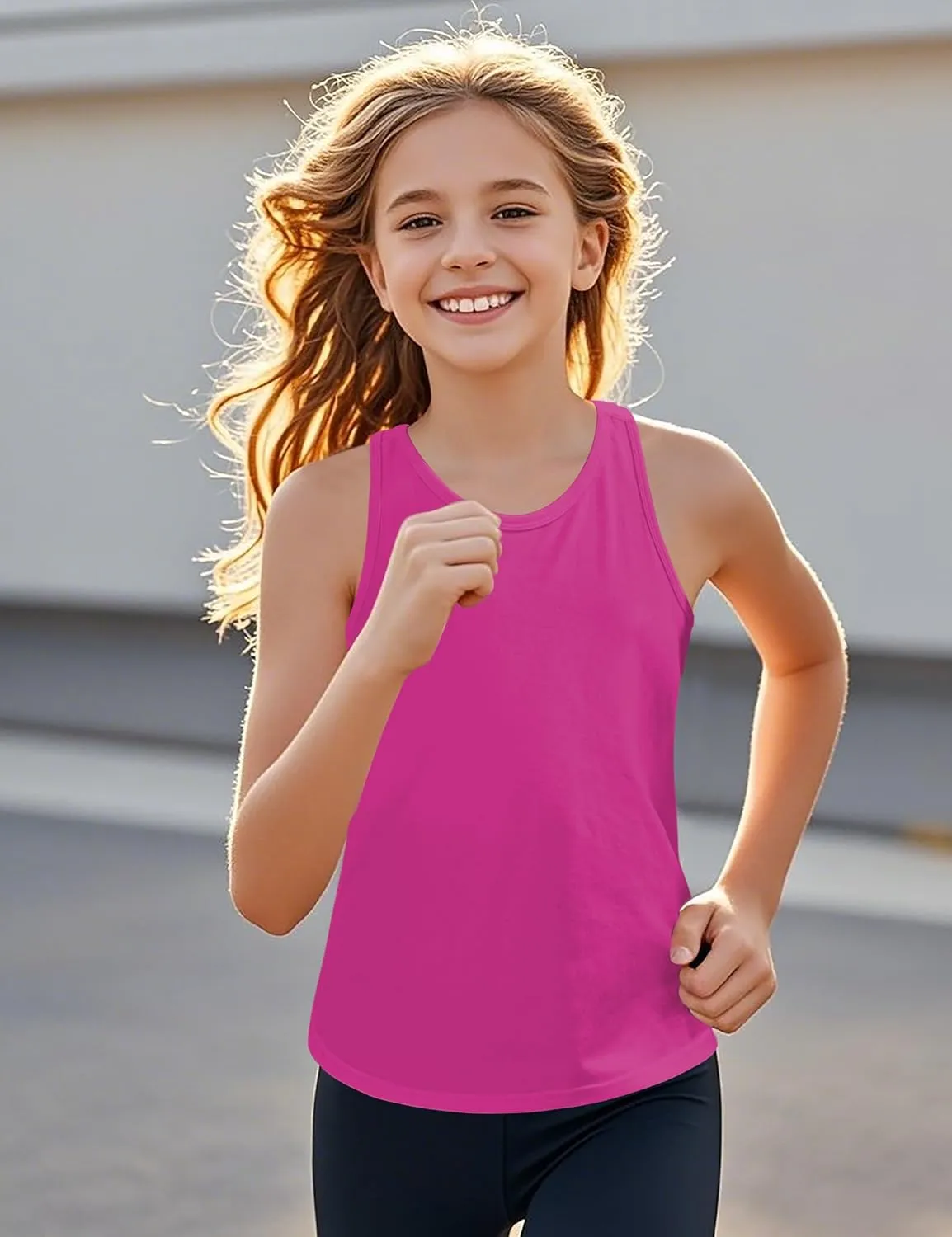 Auranso Girls Tank Tops Cotton Sleeveless Athletic Shirts Racerback Dance Outfit Workout Tops